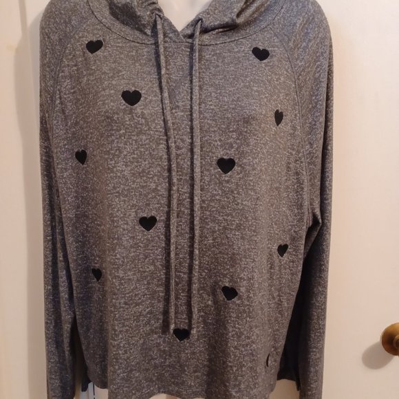 Victoria Secret PINK Black Hearts Gray Hoodie Medium - Picture 4 of 8